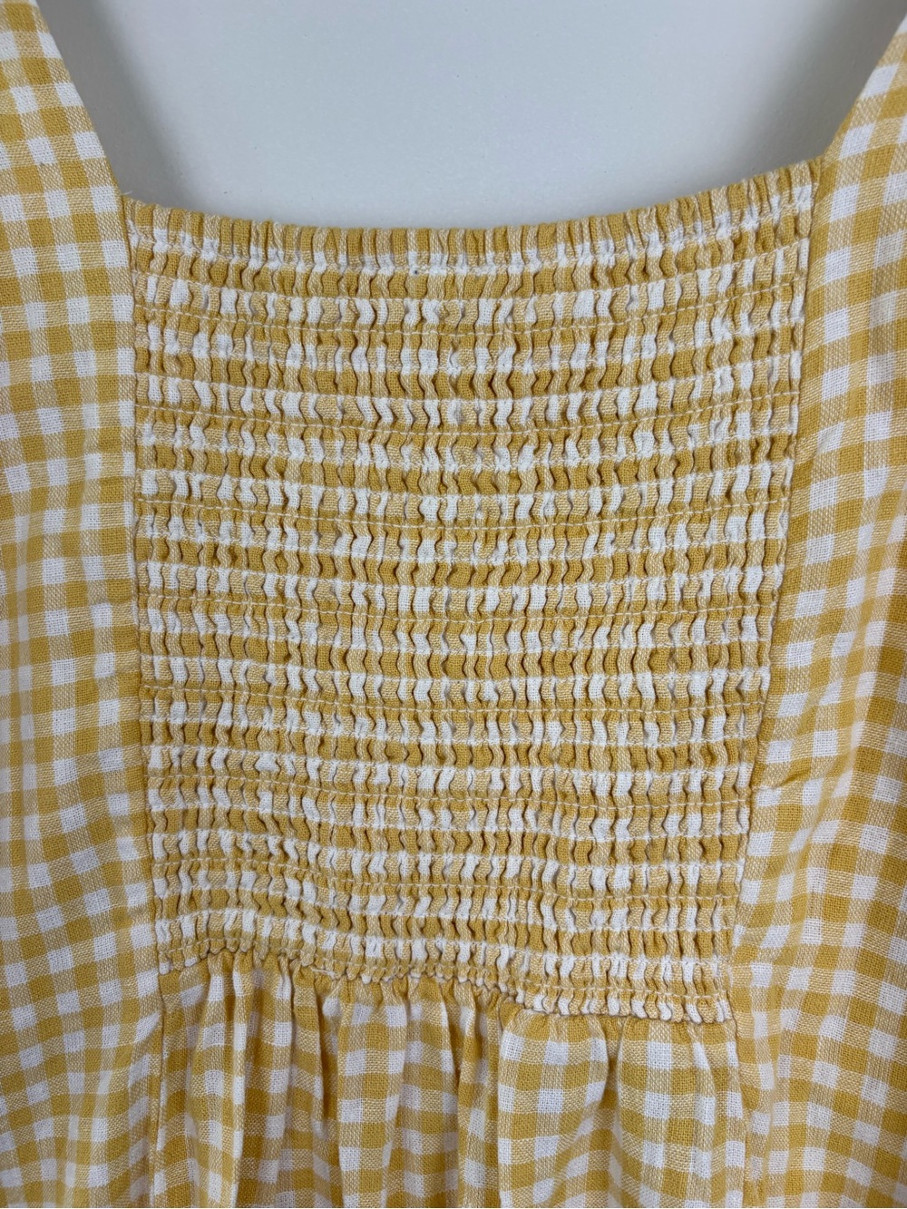 NWT Old Navy Square-Neck Linen-Blend Mini Dress in Yellow Gingham Large - Picture 3 of 7